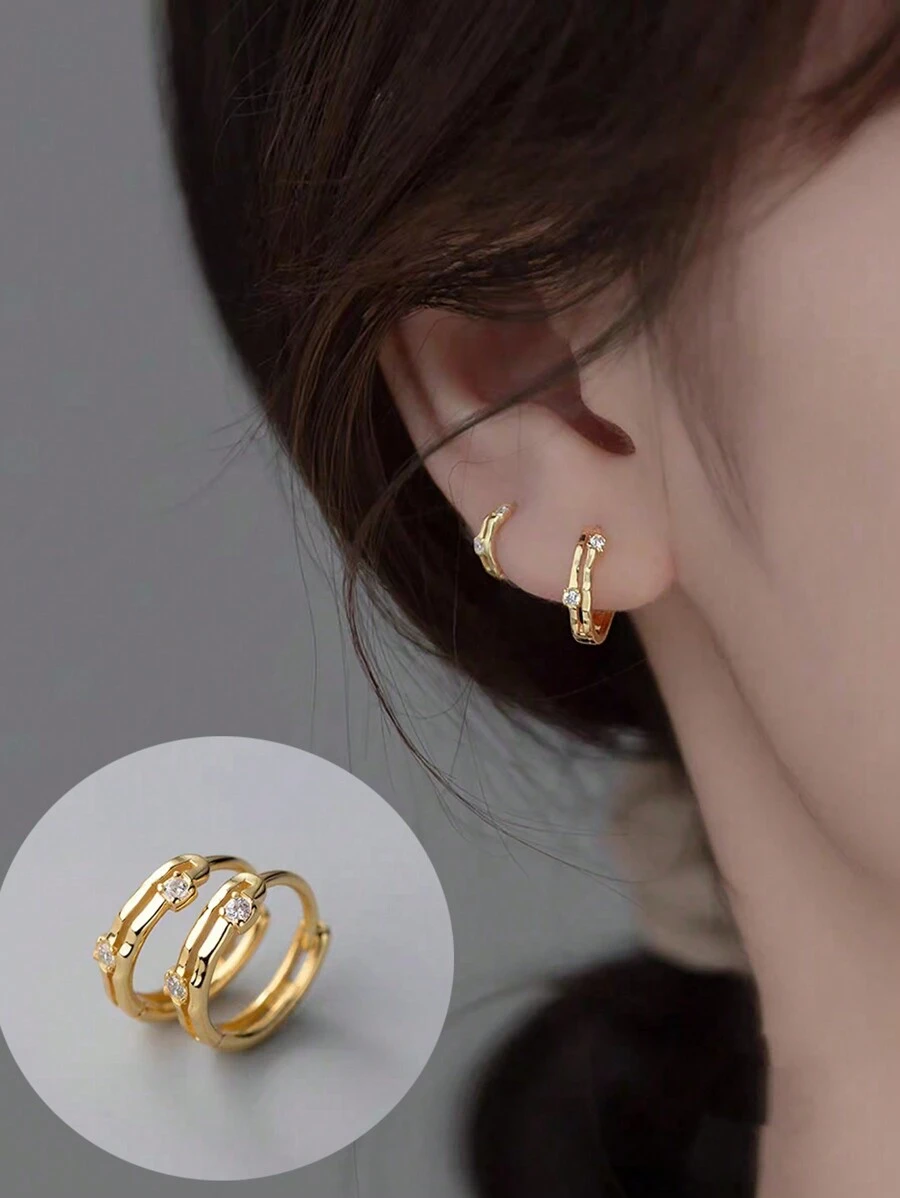 1 對優雅 S925 銀色微鑲嵌耳夾袖口耳環適合女士日常佩戴 - 金色 - 查看 1