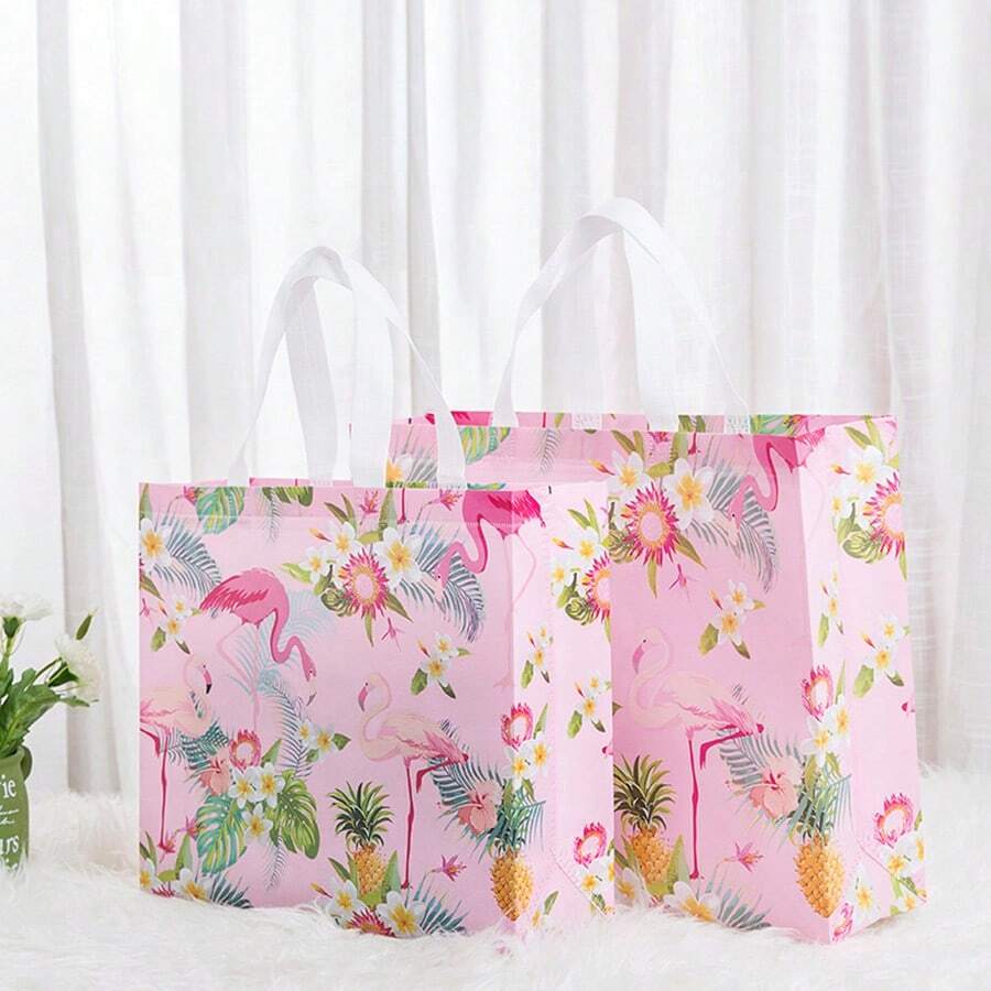 1pc Pink Waterproof Film Covered Flamingo Clothing Storage Bag, Handbag, Shopping Bag - Pink - View 1