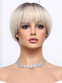 12吋金色漸層瀏海短款適合日常配戴合纖女假髮 - 漸層 - 查看 5