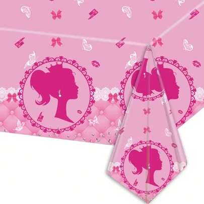 1 pezzo Tovaglia di plastica rosa da principessa per festa, dimensioni 54"x108", copertina tavola per il compleanno felice delle ragazze, tovaglia monouso per decorazioni di feste a tema principessa, Natale