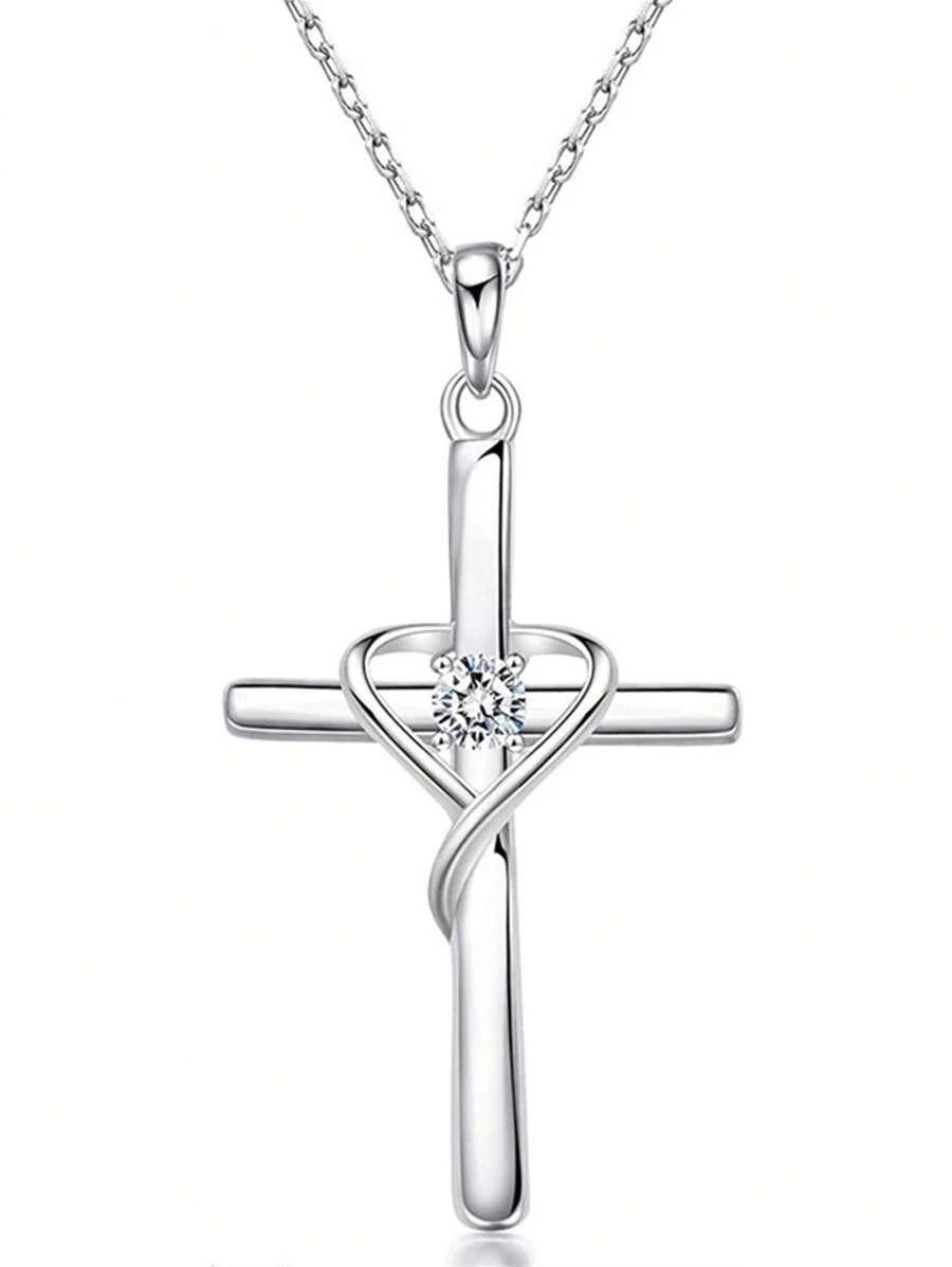 1 PC Fashion Cubic Zirconia Cross Necklace Pendant For Women Valentine's Day Gift Wedding Jewelry - 4# - View 1