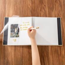 1入實色相簿包含筆,簡約大容量相片及卡片收納盒 - 黑色 - 查看 5