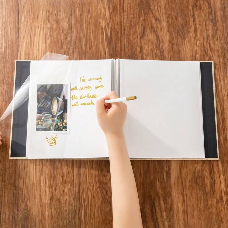 1入實色相簿包含筆,簡約大容量相片及卡片收納盒 - 黑色 - 查看 5