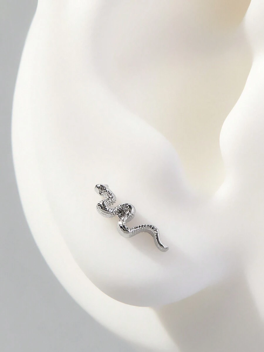 2 chiếc khuyên tai hình con rắn bằng thép không gỉ, khuyên tai sụn ít gây dị ứng thích hợp cho ngày lễ tình nhân, ngày của mẹ, tiệc sinh nhật, tiệc quán bar, đeo hàng ngày - Bạc - Xem 1