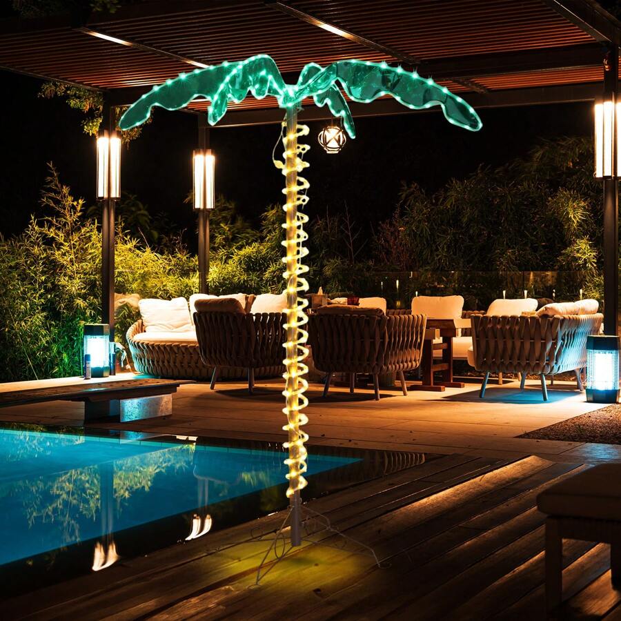 5FT Lighted Palm Trees For Outdoor Patio, Tropical Light Up LED Palm Tree W/ 207 LED Lights, Artificial Rope Light Palm Tree Decor For Outdoor, Indoor, Holiday, Backyard, Poolside, Garden, Yard, Lawn - Green - View 1