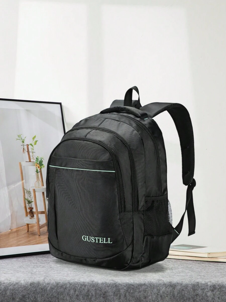 1pc Unisex Solid Color Large Capacity Polyester Adjustable Strap Zipper Closure Simple & Fashionable Backpack, Perfect For School/Travel/Picnic - Green - View 1