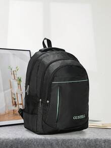 1pc Unisex Solid Color Large Capacity Polyester Adjustable Strap Zipper Closure Simple & Fashionable Backpack, Perfect For School/Travel/Picnic - Green - View 4