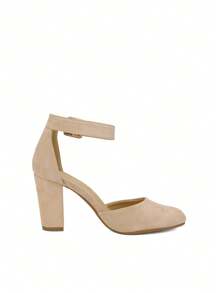 Women High Heel Closed Toe Chunky Prom Wedding Pumps Shoes - 杏色 - 查看 8