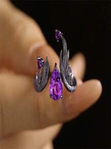 Punk-Style Dark Purple Flame With Diamond-Encrusted Purple  Ring - Purple Flame Ring - View 2