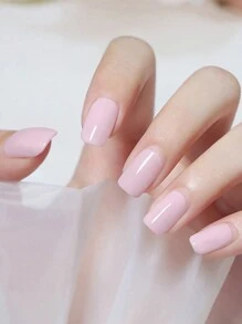 24入組淺粉色北歐風格方形壓克力假指甲,附1個指甲護理文件和1個膠樽暈染劑,適用於女性和女孩,日常和派對可重複使用 - 淺粉色 - 查看 1