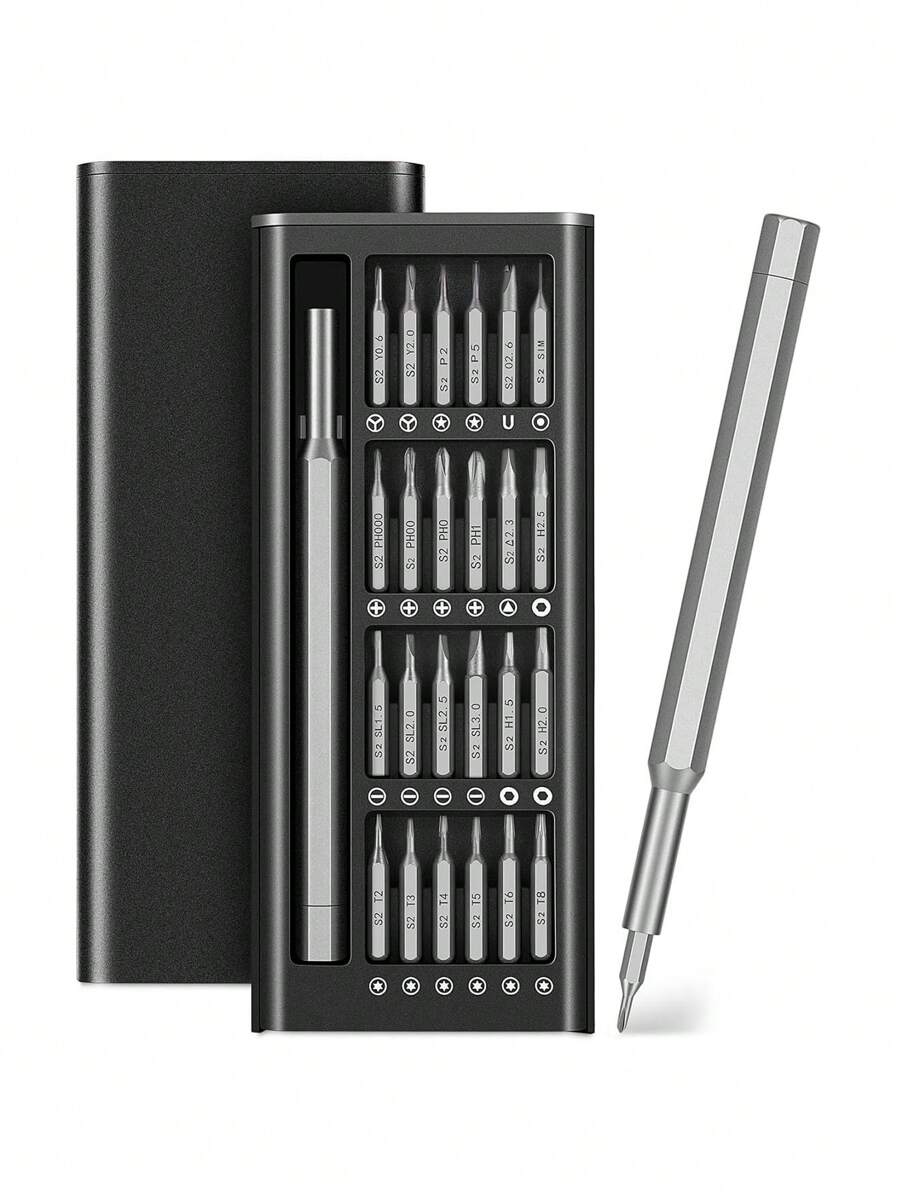 Precision Screwdriver Set, 24 In 1 Mini Magnetic Small Screwdriver Set Case For PC, Eyeglasses, Computer, Electronic, Watch Repair Kit With Phillips And Star Tiny Screw Driver - Black - View 1