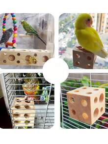1個木製鸚鵡棲木台玩具,配有磨爪器,鳥類魔方咬咬玩具,適用於鳥類、鸚鵡、倉鼠等。 - 彩色 - 查看 4