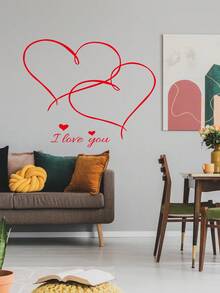 1 件情人節紅心我愛你裝飾牆貼,可拆卸 Pvc 材料,適合客廳和臥室牆貼,14.7 英寸x17.1 英寸 - 紅色 - 查看 5