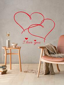 1 件情人節紅心我愛你裝飾牆貼,可拆卸 Pvc 材料,適合客廳和臥室牆貼,14.7 英寸x17.1 英寸 - 紅色 - 查看 3