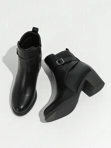 Iuv Women's Cowboy Boots Western Style Embroidered Classic Mid-Calf Pointed Thick Heel Chunky Sole Chelsea Short Boots - Black - View 2