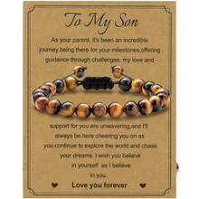 1個男性手鍊禮物,編織繩子天然虎眼石珠寶手鍊,適合給父親、丈夫、男友、兒子、孫子、兄弟等男性使用 - 棕色 - 查看 9