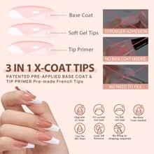 French Gel Nail Tips 240Pcs French Tip Press On Nails Coffin 3 In 1 X-Coat Tips Pre-Applied Fake Nails For Nail Art 15 Size Christmas Press On Nails Short, Glue On Nails For Women Gift, Supremely Fit Natural