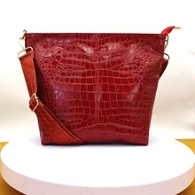 鱷魚紋肩帶女包,歐美風格大容量手提包和斜跨包,適合女士使用 - 酒紅色 - 查看 6