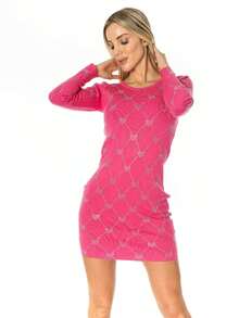Vestido Ajustado Brillos de Corazones - Rosa - Ver 2
