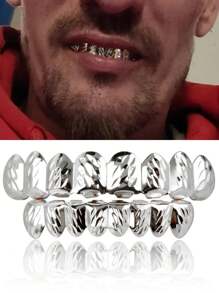 1入男士18k銀色鑽牙齒鍍銅裝飾牙套身體珠寶日常佩戴 - 銀色 - 查看 11