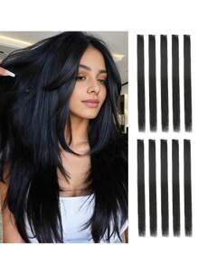 Colored Hair White Orange Black Red Pink Grey Purple Extensions Party Highlights Clip Hair 22 Inch, Straight Hairpiece Clip In Synthetic Streak For Girls Women Hair Used Dairy Holiday New Year Gifts 10Pcs/Pack