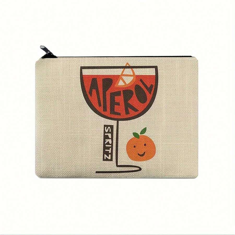 Aperol Spritz Cocktail Print Carry-All Pouch Cosmetic Bag Canvas Bag Pencil Bag, Coin Bag Makeup Bag Make Up Organizer Makeup Storage Make Up Bag - White - View 1