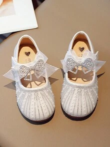 新款女童公主鞋,時尚軟底皮鞋,水晶裝飾性能鞋 - 銀色 - 查看 2