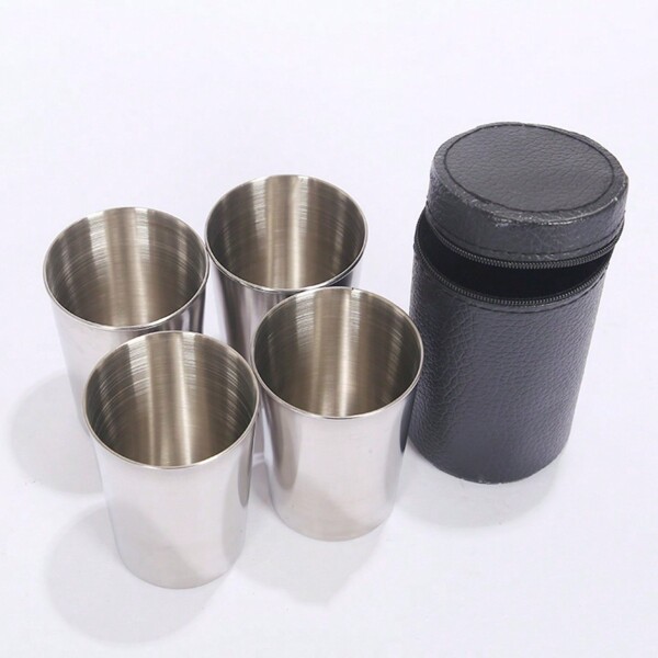 1set/4pcs 30ml Stainless Steel Shot Glass Set, Portable Travel Cup For Camping, Hiking And Outdoor Uses