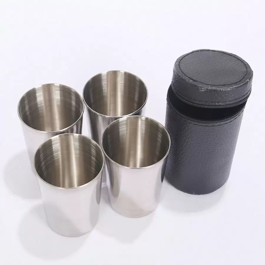 1set/4pcs 30ml Stainless Steel Shot Glass Set, Portable Travel Cup For Camping, Hiking And Outdoor Uses