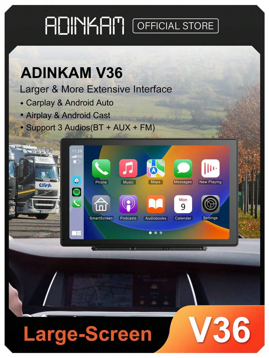ADINKAM TECHNOLOGY 9 Inch Lớn Màn Di động không dây Android Tự động 2.5K Mặt trước + AHD 1080P Camera sau Gấp đôi Máy ảnh Ủng hộ & Android Dàn diễn viên BT FM Phụ trợ In WiFi - màu đen - Xem 1