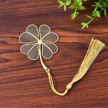 1 件装中国风文具复古金属书签镂空银杏叶脉书签学生礼物 - 金色 - 查看 9