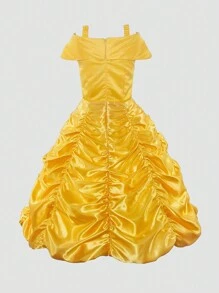 Vestido Formal de Princesa Amarelo com Detalhe Plissado para Jovem Menina