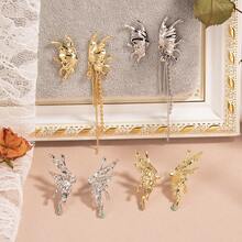 1pair Copper Gold Plated Asymmetrical Butterfly Tassel Design Earrings, Women's Accessory Gift For Date, Party - Multicolor - View 9