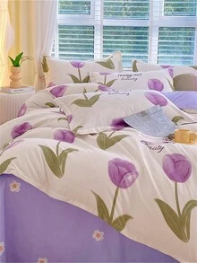 4件套花卉圖案床上用品包括1件被套、1件床單和2個枕套（枕芯未包括）,現代床上用品 - 彩色 - 查看 6