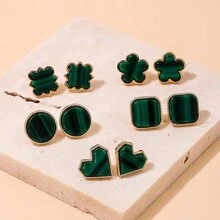 1pair New Fashionable Delicate Pink Round Shaped Stud Earrings With High-End Quality For Women - Multicolor - View 5