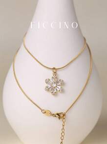 FICCINO Collar colgante floral FICCINO, chapado en oro con circonita cúbica, cadena de acero de titanio dorado, collar elegante para mujer, gargantilla versátil, incluye caja de regalo para festivales y aniversarios