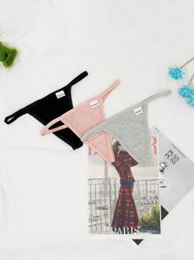 3pcs/Pack Seamless Low Waist Thong Panties With Ribbed Texture - Multicolor - View 1