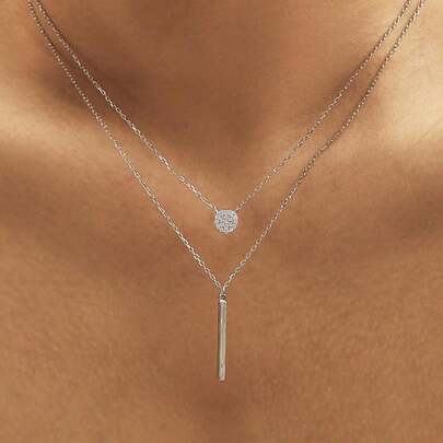 1 pieza Collar de doble capa de plata de ley 925, colgante redondo brillante, regalo de joyería elegante de boda para mujeres