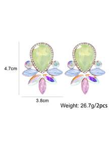 1對串珠鑲鑽迷人女式耳環,時尚派對飾品,節慶禮物 - 黃綠色 - 查看 4