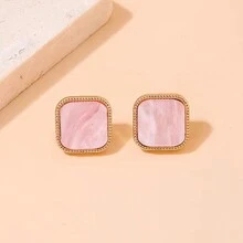 1pair New Fashionable Delicate Pink Round Shaped Stud Earrings With High-End Quality For Women - Multicolor - View 23