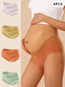 孕婦四入組低腰支撐舒適彈力三角褲 - 彩色 - 查看 1