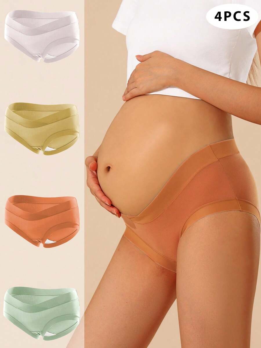 孕婦四入組低腰支撐舒適彈力三角褲 - 彩色 - 查看 1