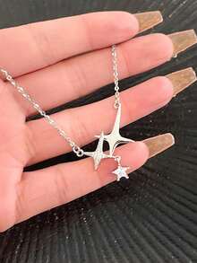 1個不鏽鋼星形立方氧化鋯女士吊墜項鏈 - 銀色 - 查看 1