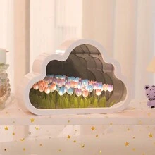 1PC Cloud Tulip Night Lamp Handmade Mirror Flower Sea Ambient Lamp Desktop Decoration Ornament Lamp Holiday Gift Night Lamp - White - View 4
