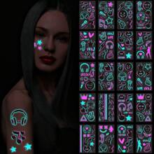 夜光刺青貼紙,防水夜光刺青貼紙,可用於音樂節和演唱會的夜光防水刺青貼紙,派對和酒吧的刺青貼紙,推薦收藏,稍晚將增加其他類型的夜光防水貼紙！ - 夜光雙色套裝A/10片 - 查看 2