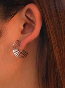 Stainless Steel Earrings C-Shape Hollow Geometric Exaggeration Fashion Elegant Stud Earrings For Women Jewelry Party Gifts - Silver - View 1