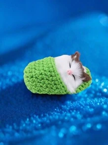 1 件逼真貓絨毛玩具、貓雕像、拖鞋貓、毛絨動物 - 綠色 - 查看 3