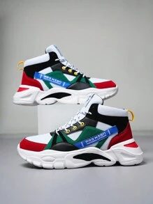 Men's Shoes, Sports And Casual Style, Concise Chunky Sneakers With Letter Pattern And Contrast Colors, Fashionable And Versatile Skateboard Shoes - Red and White - View 7