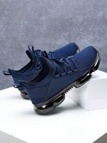 男士针织透气休闲鞋气垫减震舒适时尚运动鞋 - 藍色 - 查看 2