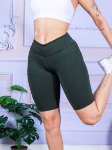 Women Sports Shorts - Army Green - View 2